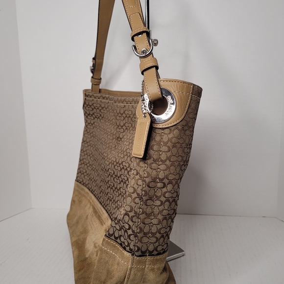 Coach Signature C's Camel Suede Jacquard Lg Tote M0778-F11666 - Picture 3 of 14
